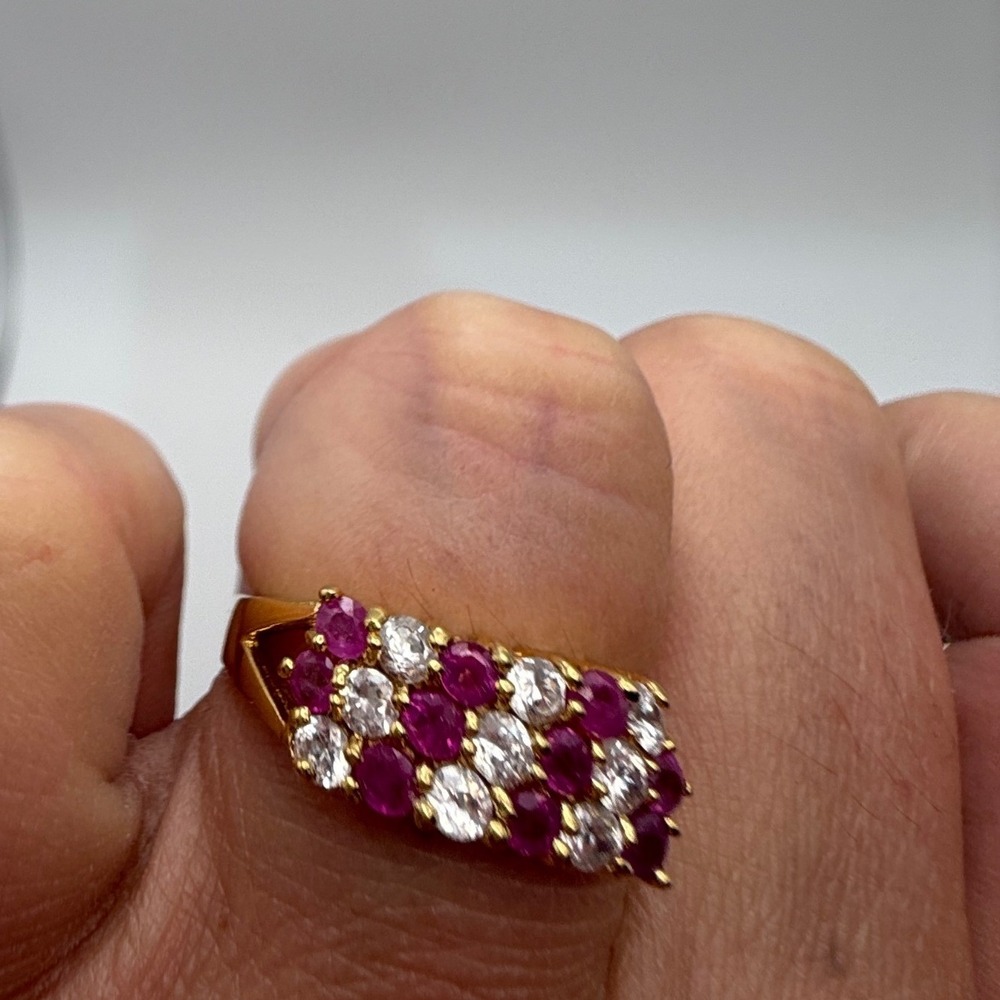 14K HGE Ruby Cluster Ring Size 8 Gold Electroplate Cocktail Statement